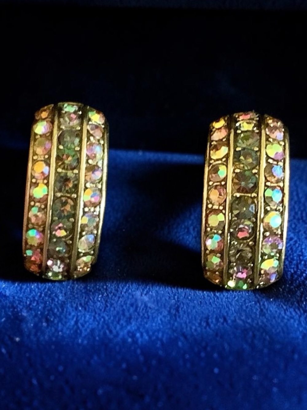 Heidi Daus Gold-Tone Aurora Borealis Crystal Half Hoop Earrings NIB
